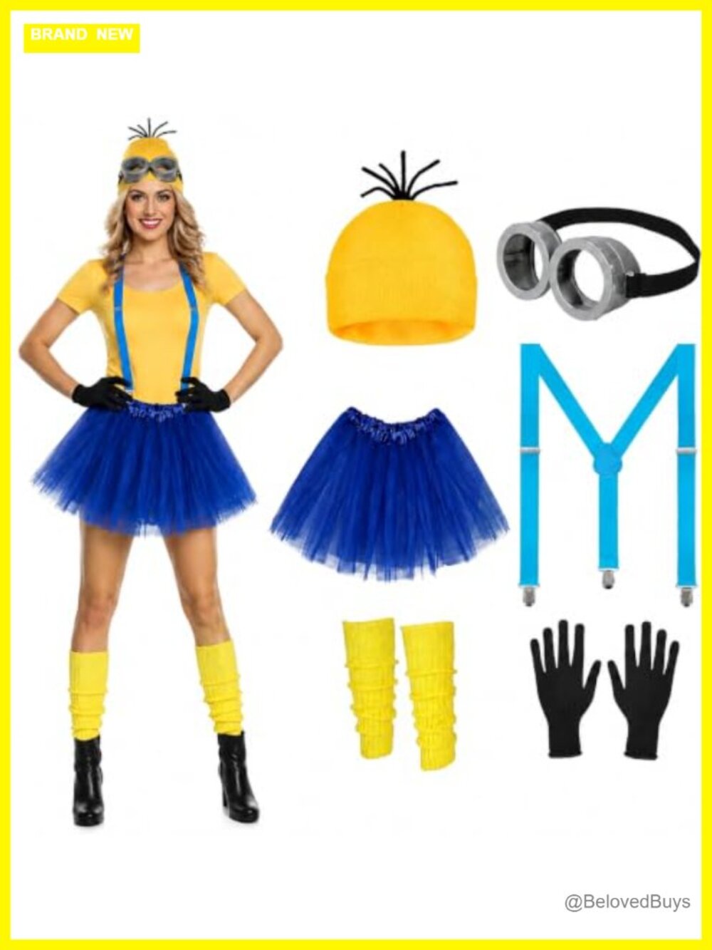 6 Pc Women's Halloween Costume Accessory Set Tutu Dress Suspenders Gloves